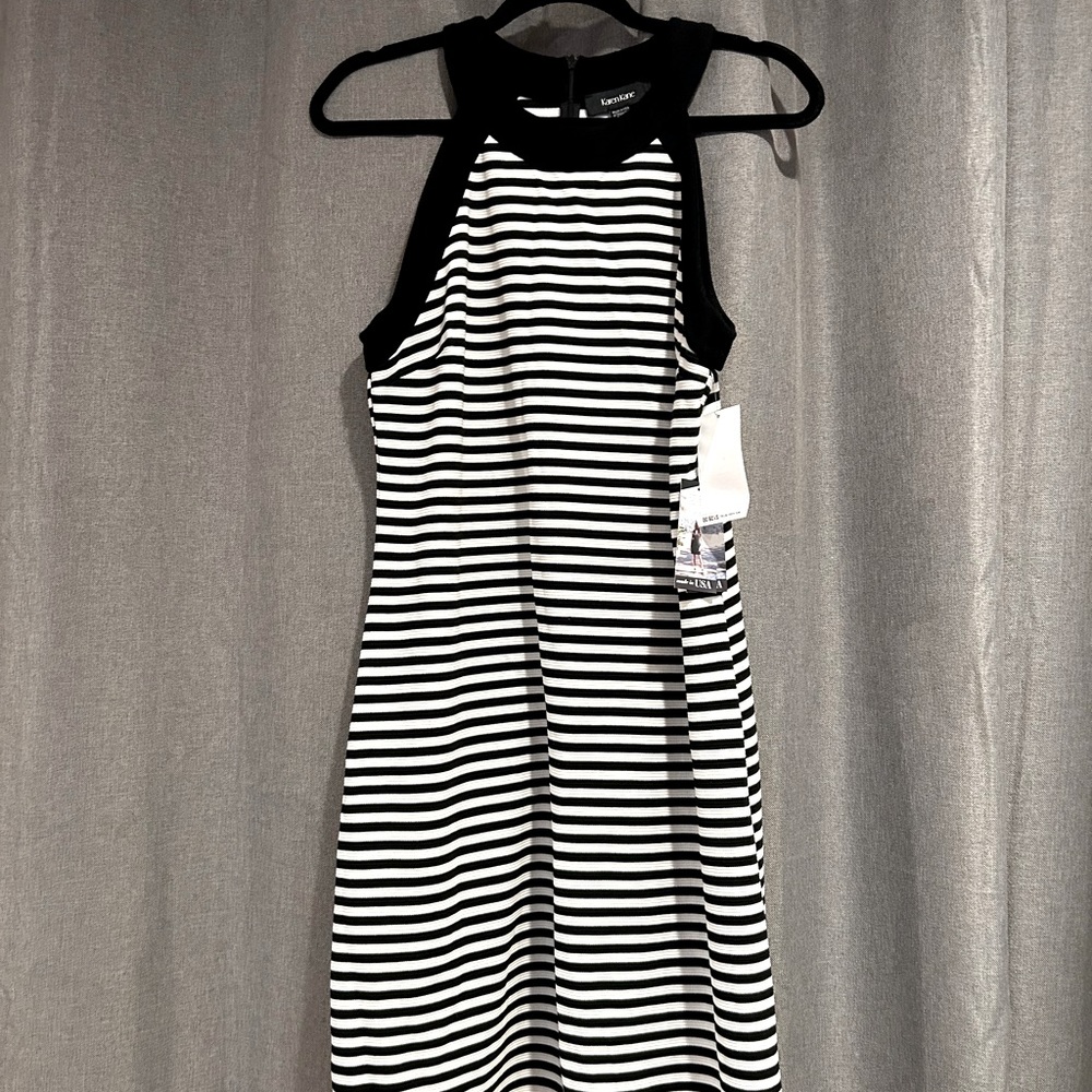 Karen, Kane, black and white halter dress